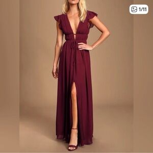 Burgundy Deep Vee Maxi Dress